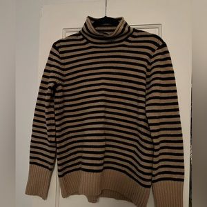 J crew rolled neck sweater black and tan stripe size small